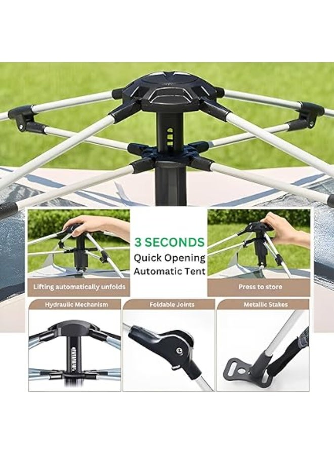 HEXAR® 4/6 Person Camping Tent Automatic Instant Pop-Up Tent Lightweight Portable Tent Outdoor Camping Waterproof Windproof Camping Tent and Mesh Windows 2 Doors with Carry Bag - Image 5